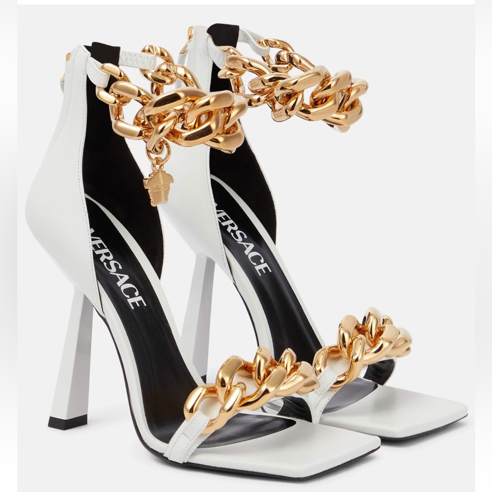 Versace Medusa White and Gold Chain Detail Women's Heels sz 40